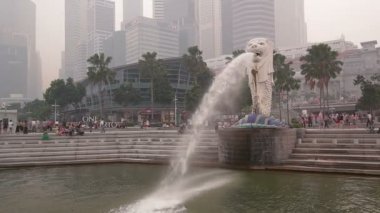Singapur Merlion Cbd iş merkezi Geniş açı Pan çekimi