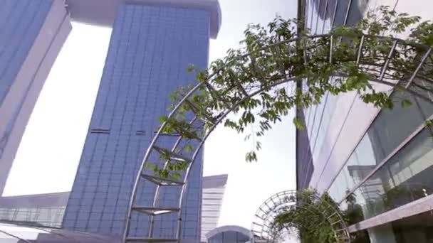 Σιγκαπούρη Merlion Cbd Επιχειρηματικό Κέντρο Ευρεία Γωνία Pan Shot — Αρχείο Βίντεο