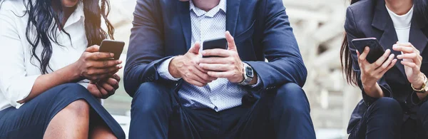 Group of business people sitting relax use technology together o — Stock Photo, Image