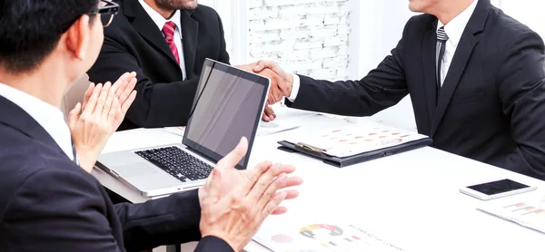 Image two business partners in elegant suit successful handshake — Stock Photo, Image