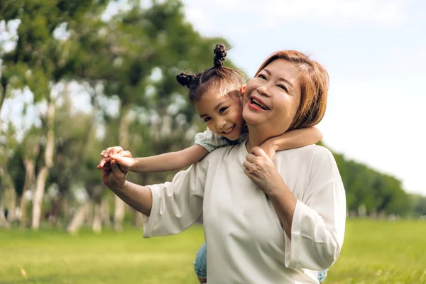 Portrait Happy Grandmother Little Cute Girl Enjoy Relax Together Summer — Stock Photo, Image