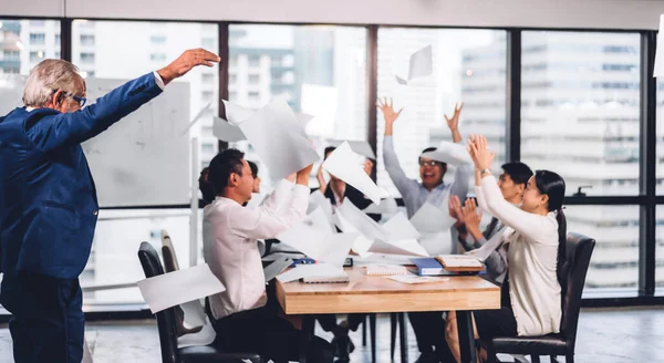 Successful Group Casual Business Relaxing Throwing Paper Modern Work Loft — Stock Photo, Image