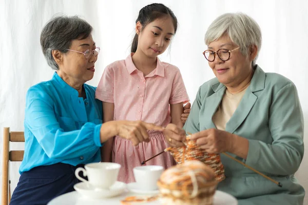 Retrato Abuela Asiática Feliz Niña Linda Disfrutar Relajarse Juntos Familia — Foto de Stock