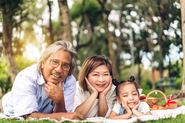 Portrait Happy Grandfather Grandmother Little Cute Girl Enjoy Relax Looking — Stock Photo, Image