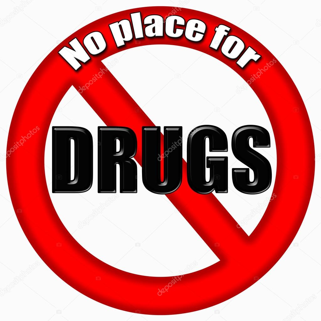 Schluss mit Drogen. Rotes Schild "Kein Platz für Drogen"." — Stockfoto