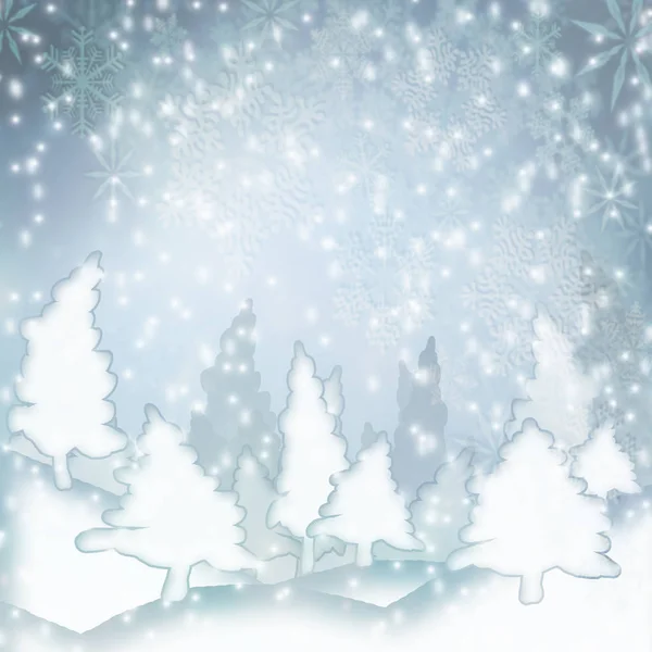 Karda beyaz Noel ağacı. Kış manzarası. — Stok fotoğraf