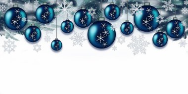 beyaz zemin üzerine mavi Noel topları