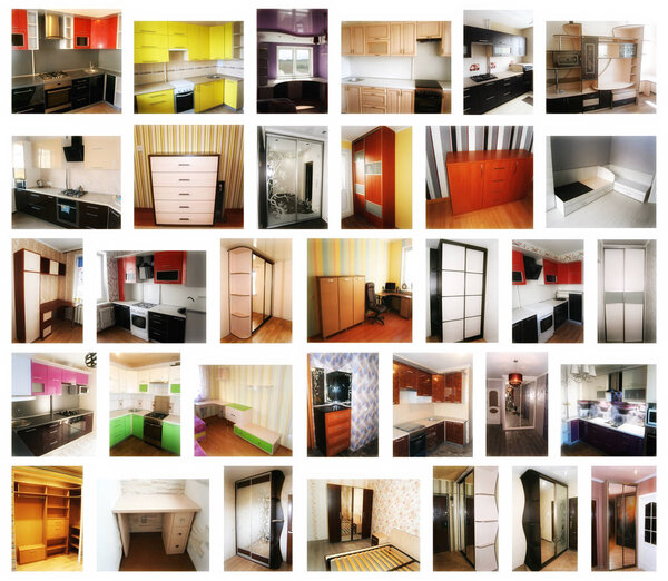Коллаж на тему мебели. Кухни, шкафы, шкафы купе, столы, шкафы, комоды
. 