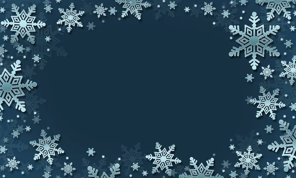 Сніжинки Різдвяна Рамка Прекрасний Синій Зимовий Фон — стокове фото