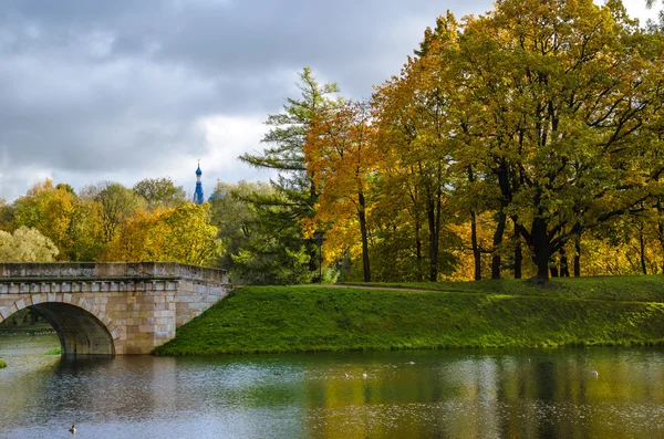 Herfst in Park met een vijver — Stockfoto