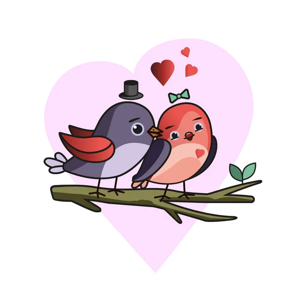 Pair Birds Talking Love Sitting Side Side Branch Picture Valentine — 스톡 벡터