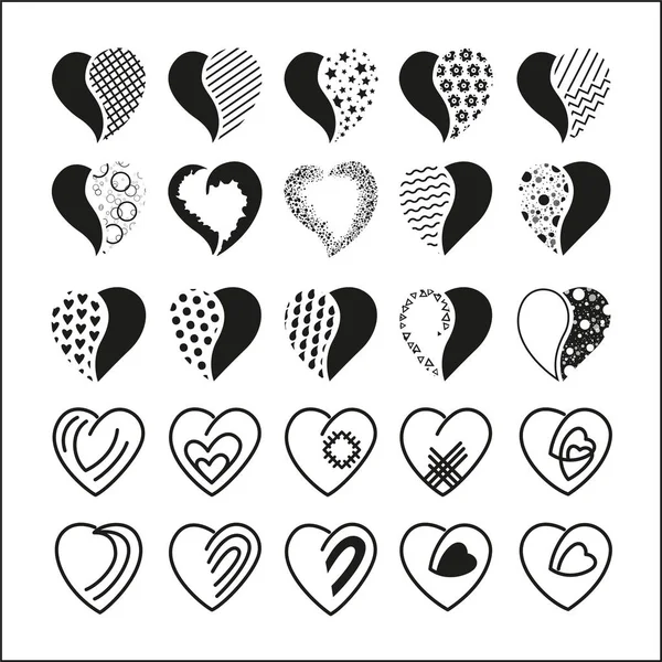 Conjunto Corazones Elementos Decorados Con Diversos Ornamentos Crear Diseño Para — Vector de stock