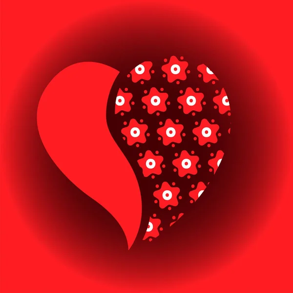 Szív Félig Kis Virágokkal Díszítve Vörös Gradiens Háttérrel Boldog Valentin — Stock Vector