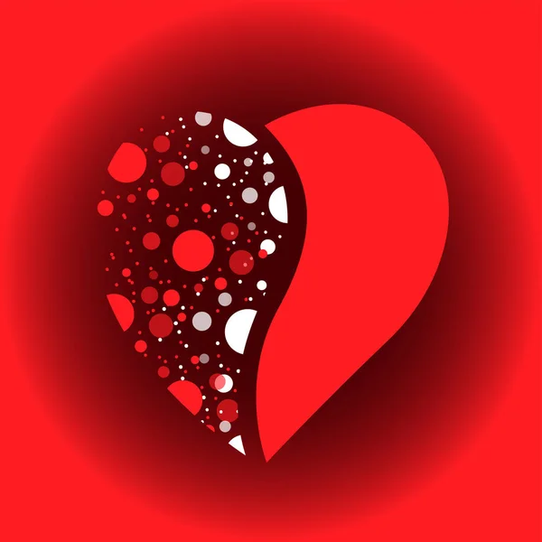 Herz Halb Mit Kreisen Verschiedenen Größen Verziert Auf Rotem Hintergrund — Stockvektor