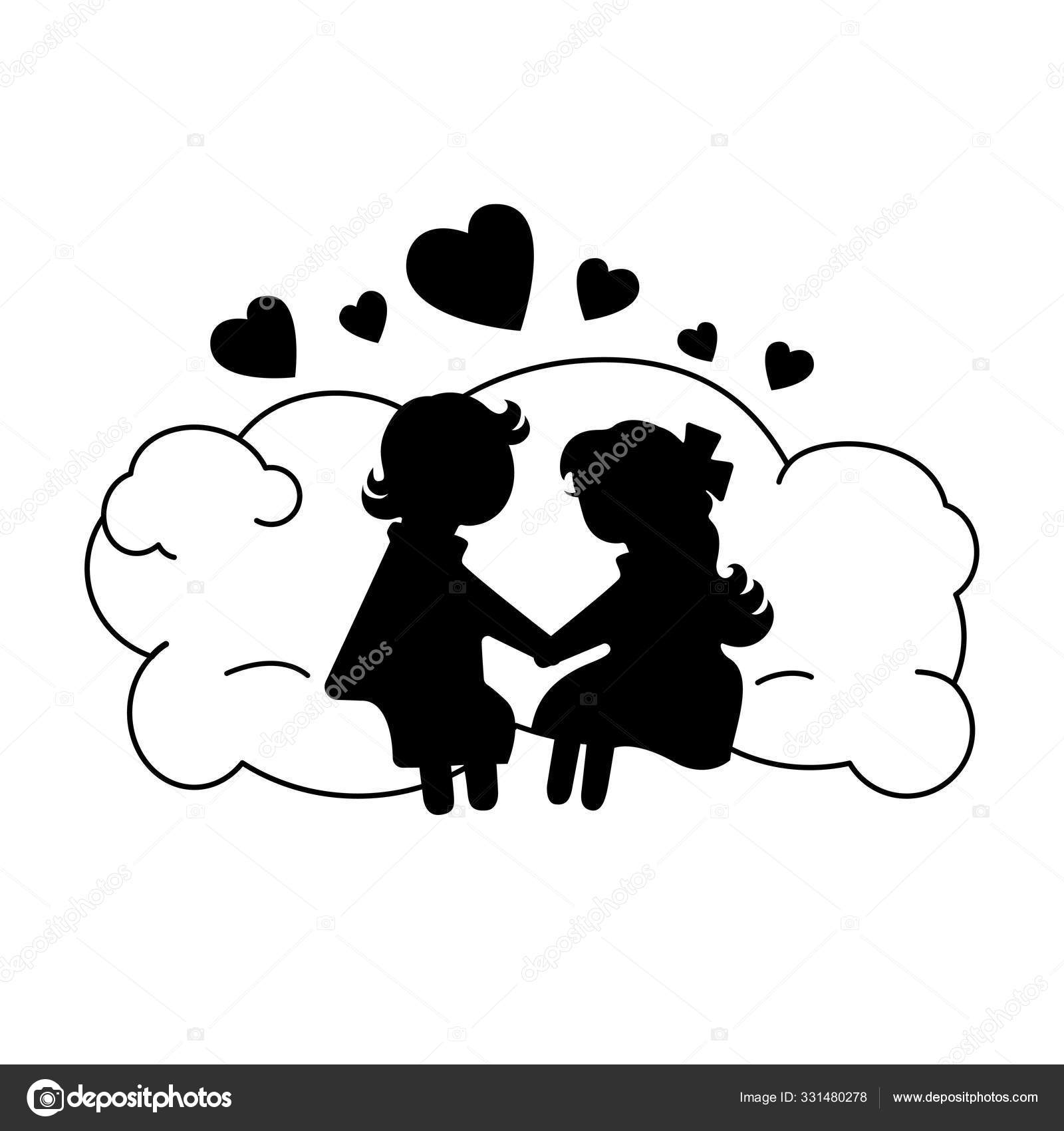 Boy Girl Lovers Sitting Cloud Holding Hands Silhouette Black White Vector Image By C Valo7 Vector Stock Boy Girl Lovers Sitting Cloud Holding Hands Silhouette Black White Vector Image By C Valo7 Vector Stock