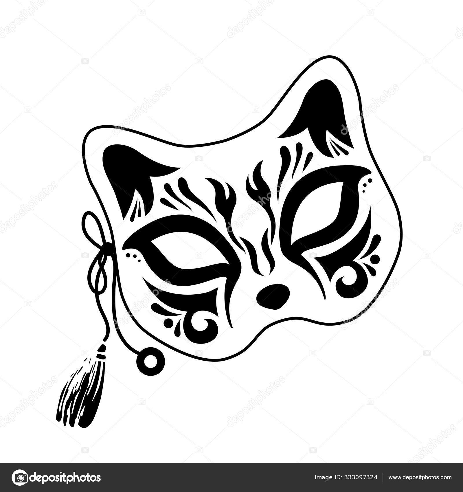 Japanese Fox Face Mask Ornament Painting Black White Vector Image Stock Vector Image By C Valo7