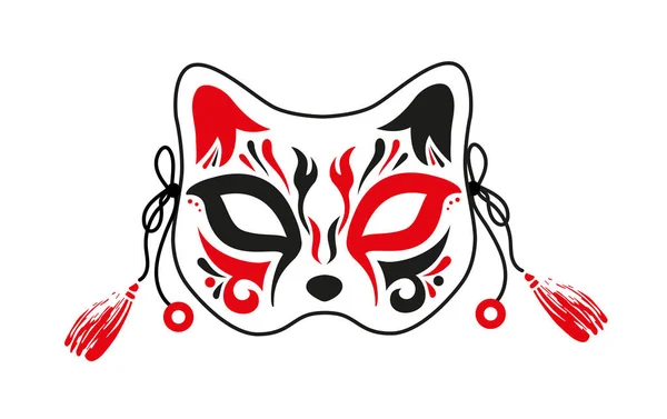 Renard Japonais Masque Facial Peinture Ornementale Peinture Rouge Noire Image — Image vectorielle