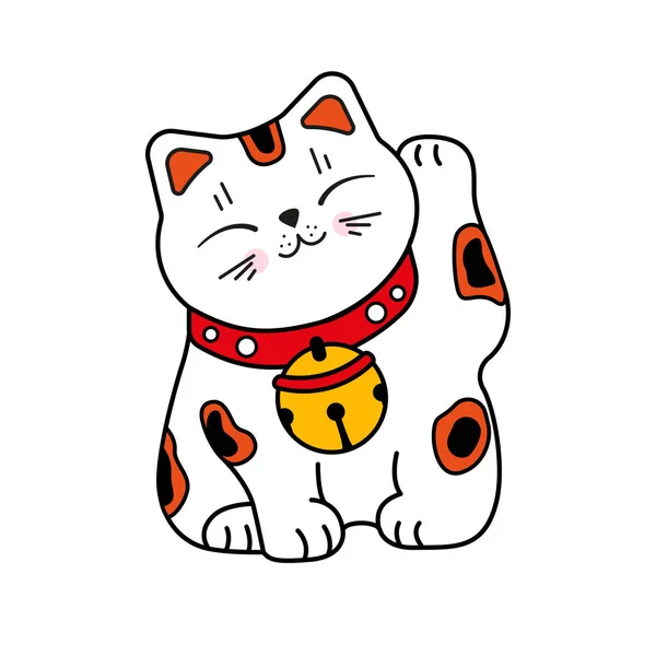 Maneki Neko Japanese Cat Its Left Paw Raised White Background — 스톡 벡터
