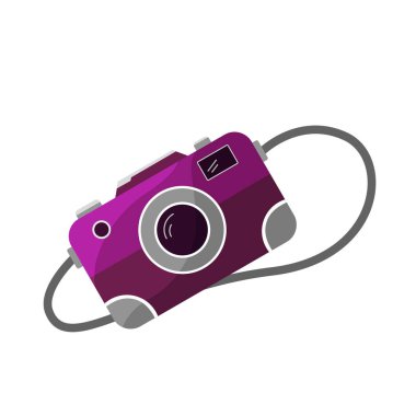 Çizgi film tarzında bir kamera. Beyaz arkaplanda izole edilmiş vektör resmi.