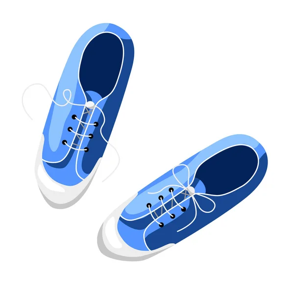 Sepatu Biru Wanita Dengan Tali Sepatu Yang Nyaman Untuk Olahraga - Stok Vektor