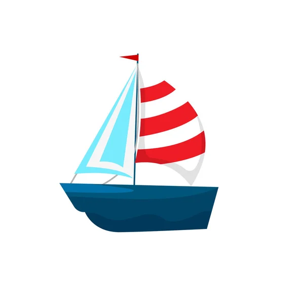 Yacht Ein Dunkelblaues Segelschiff Mit Weißem Segel Mit Rotem Streifen — Stockvektor