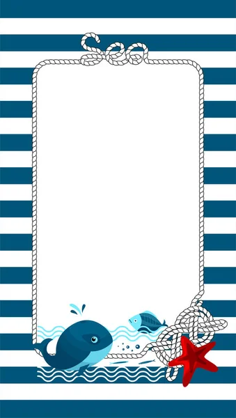 Cornice Con Tema Marino Stile Cartone Animato Modello Poster Invito — Vettoriale Stock