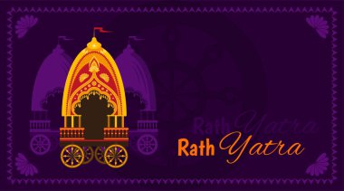 Ratha Yatra Festivali. Lord Jagannath, Balabhadra ve Subhadra 'nın arabası. Vektör illüstrasyonu
