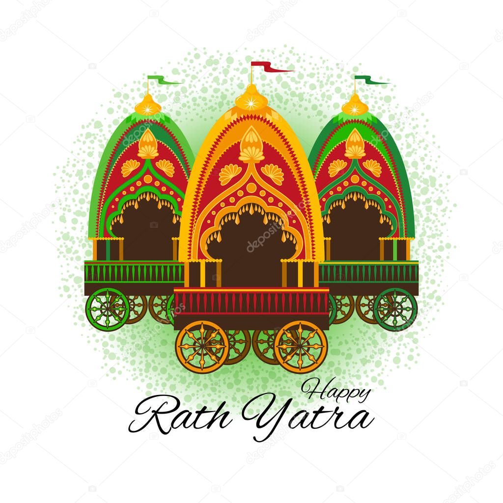 Happy Rath Yatra. A festival for Lord Jagannath, Balabhadra and Subhadra. Vector illustration.