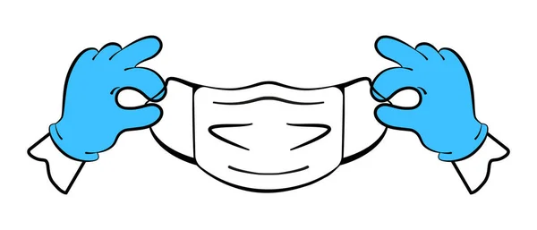 Hands Medical Gloves Hold Medical Mask Style Cartoon Vector Image Vector Graphics