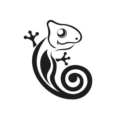 Chameleon, a stylized symbol for a logo or icon template. Black on a white background. Vector isolated clipart