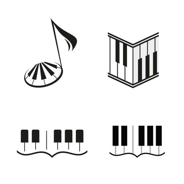 ピアノのシンボルとキー ロゴテンプレートの4つのバリエーション 白い背景に切り取られたベクトル画像 — ストックベクタ