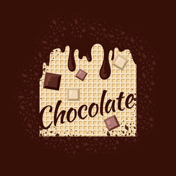 Chocolade Wafel Chocoladevlekken Stukjes Chocolade Kruimels Vector Illustratie Voor Een — Stockvector