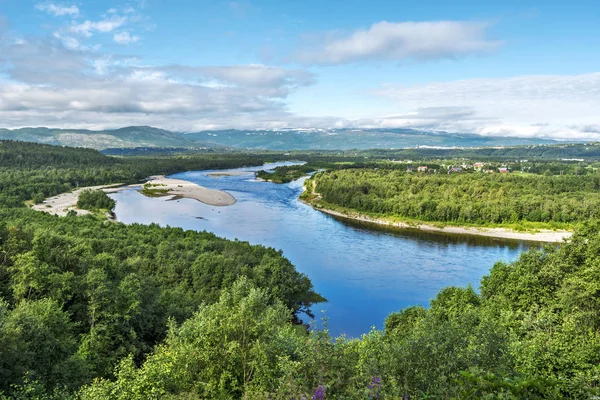 Altaelva river in Norwegian Finnmark as seen from Kaiskuru local Royalty Free Stock Images