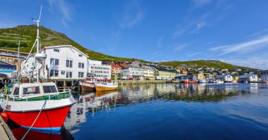 Panoramic view of Honningsvag town and bay in Mageroya island.   clipart