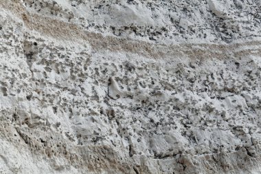Kretase çağının kireçtaşındaki koyu çakmaktaşı çakıl taşları, Normandiya, Fransa.