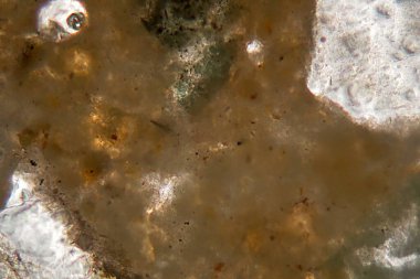 Roma betonunun petrografik ince bir bölümünün mikroskobik fotoğrafı, opus caementisiyum, polarize ışıkta. Örneğin yaşı yaklaşık 2000 yıl..