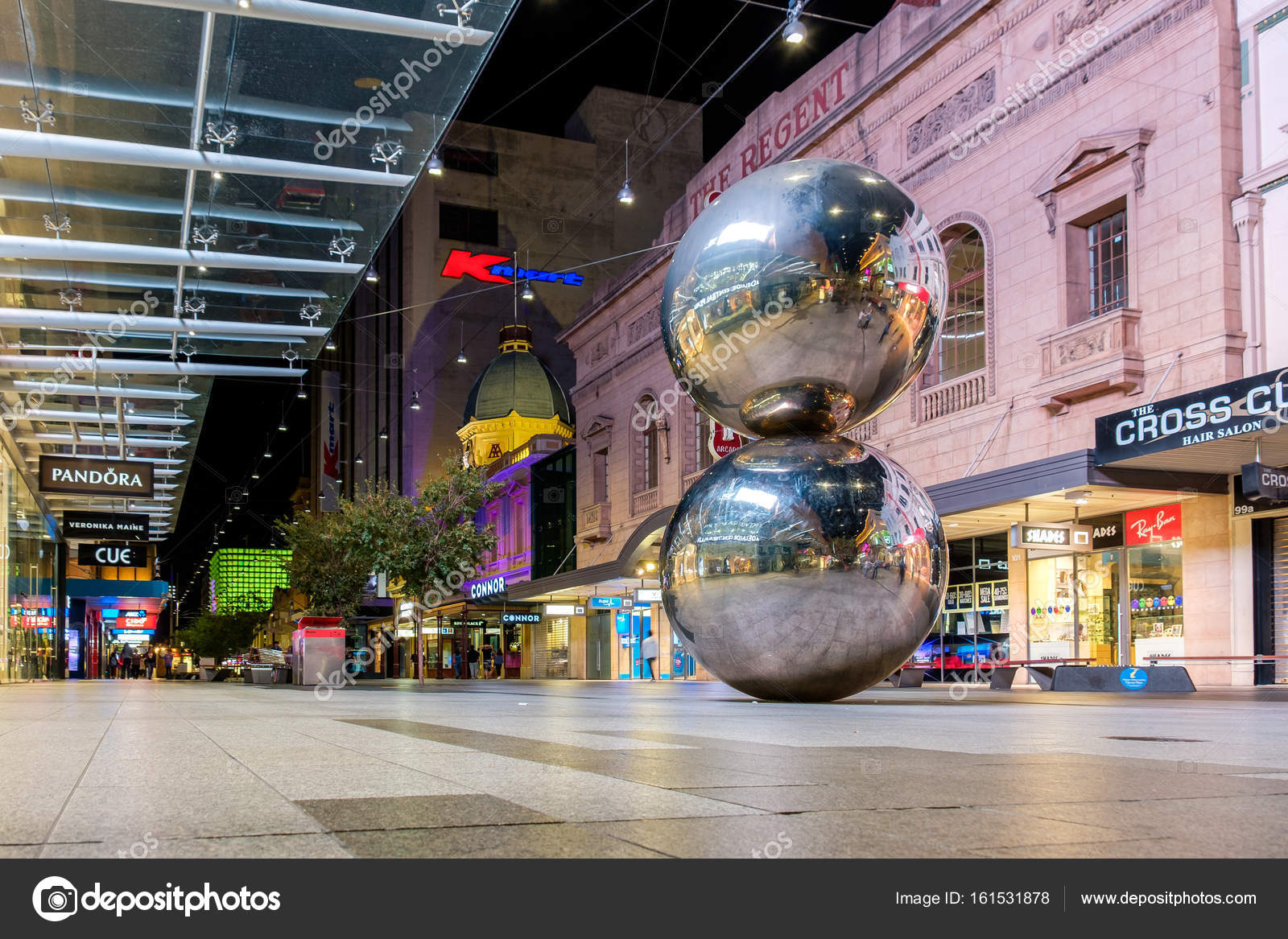 Adelaide Rundle Mall Balls At Night Stock Editorial Photo