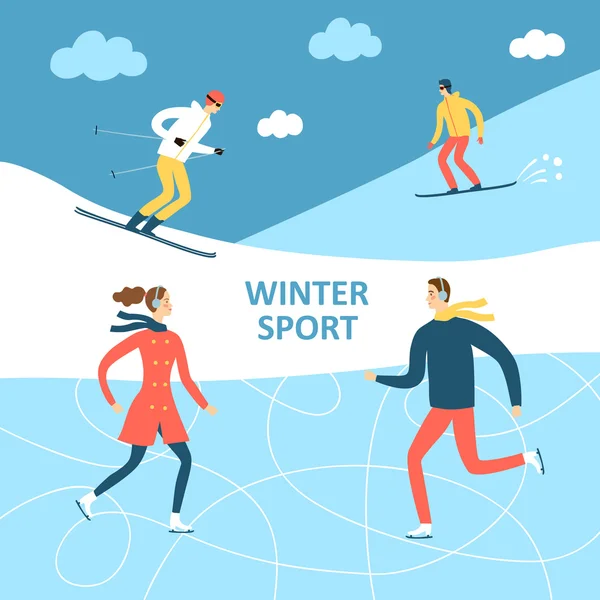 Winter athletes cartoon illustration — ストックベクタ