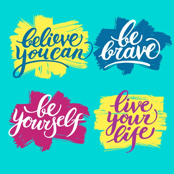 Hand drawn brush lettering with motivation phrases. — Stock Vector