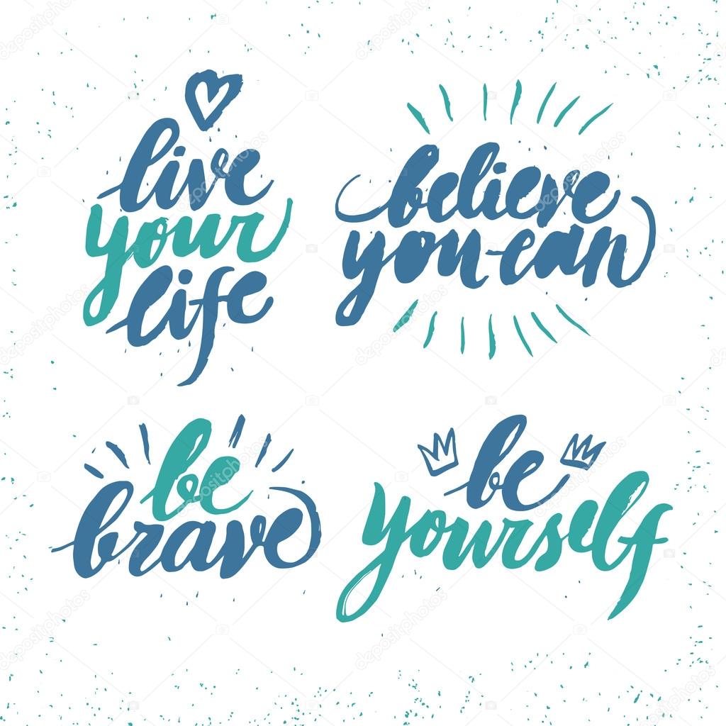 Hand drawn brush lettering with motivation phrases.