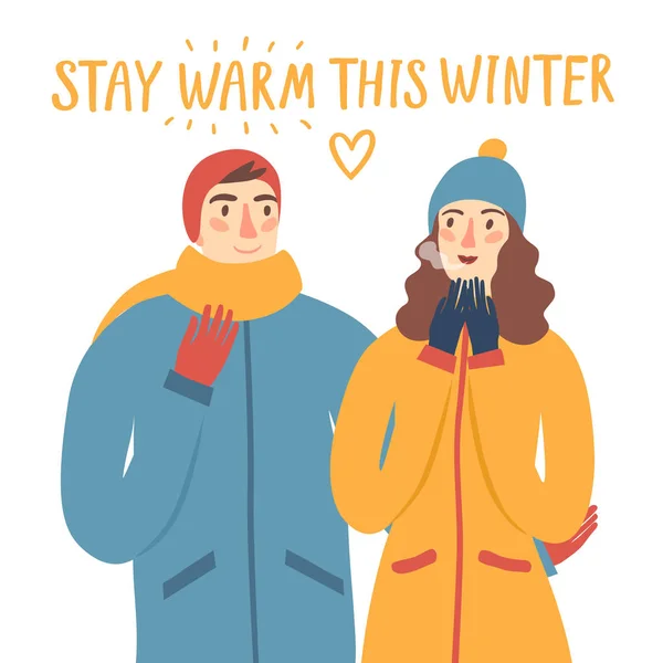 Ζευγάρι κινούμενα σχέδια σε χειμερινά ρούχα εικονογράφηση — Διανυσματικό Αρχείο