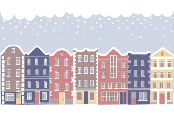 Conjunto de edificios de dibujos animados en invierno — Vector de stock