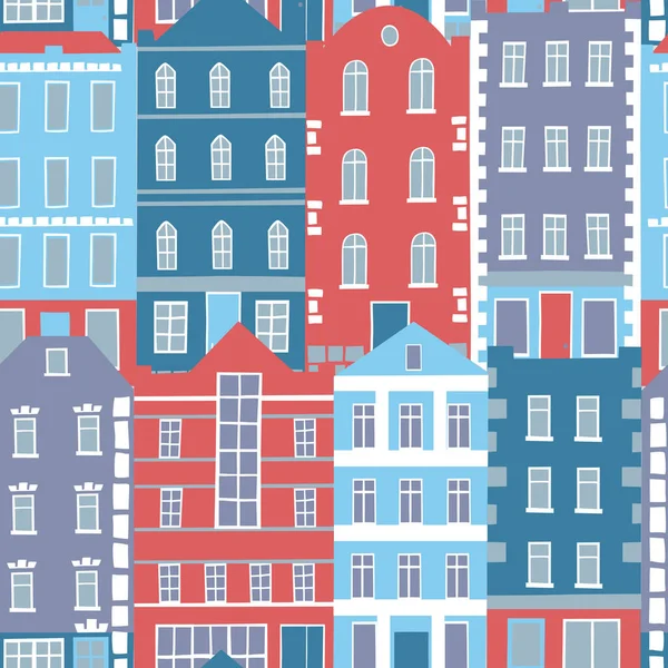 Hand drawn seamless pattern with colorful houses