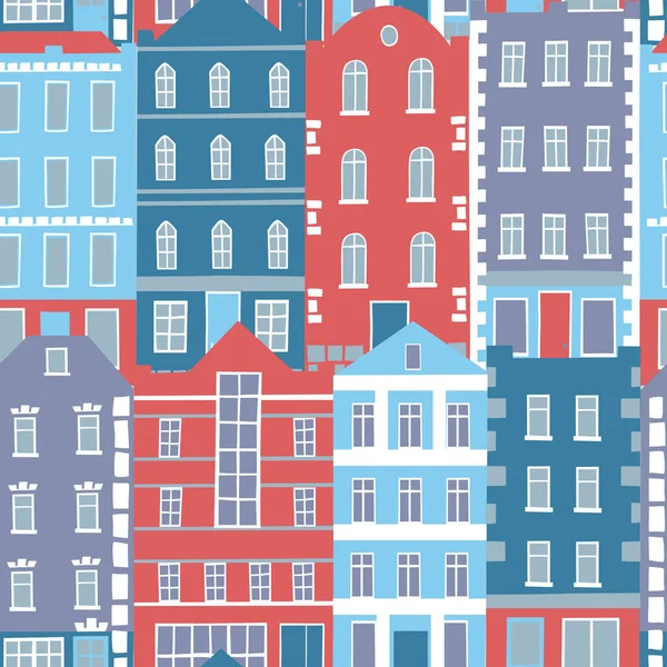 Hand drawn seamless pattern with colorful houses — Stock Vector