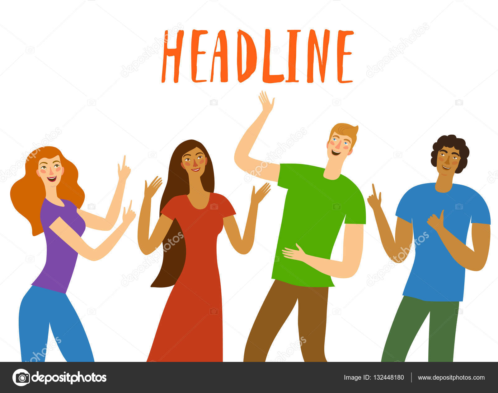Group of happy friends pointing on headline Stock Vector Image by ©shtonado #132448180 Group of happy friends pointing on headline Stock Vector Image by ©shtonado #132448180