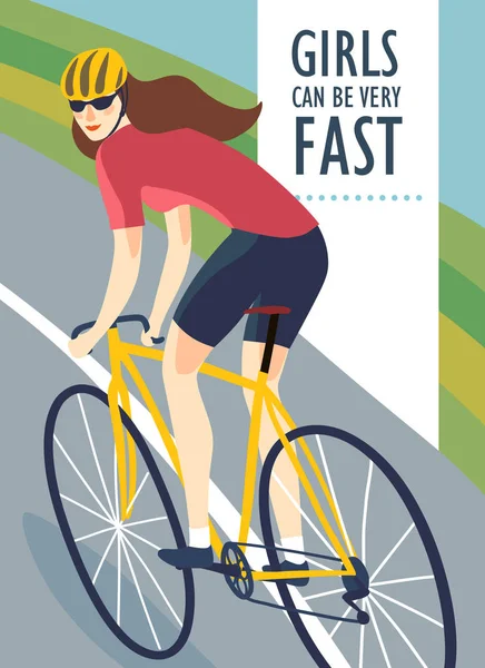 Corrida de ciclista mulher cartaz — Vetor de Stock