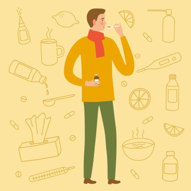 Grip ilacı alarak adam