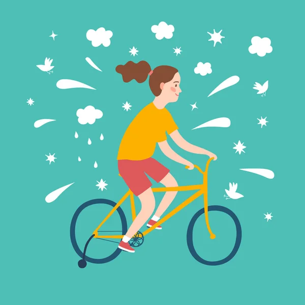 Chica aprendiendo a montar en bicicleta — Vector de stock