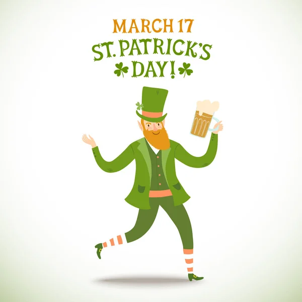 Cartoon leprechaun with beer — Stock Vector