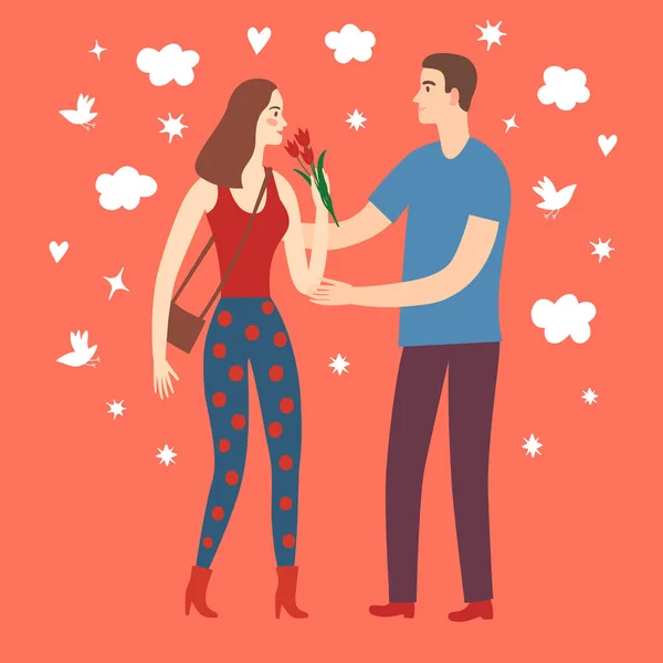 Pareja feliz en una cita — Vector de stock